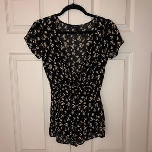 Black floral print romper